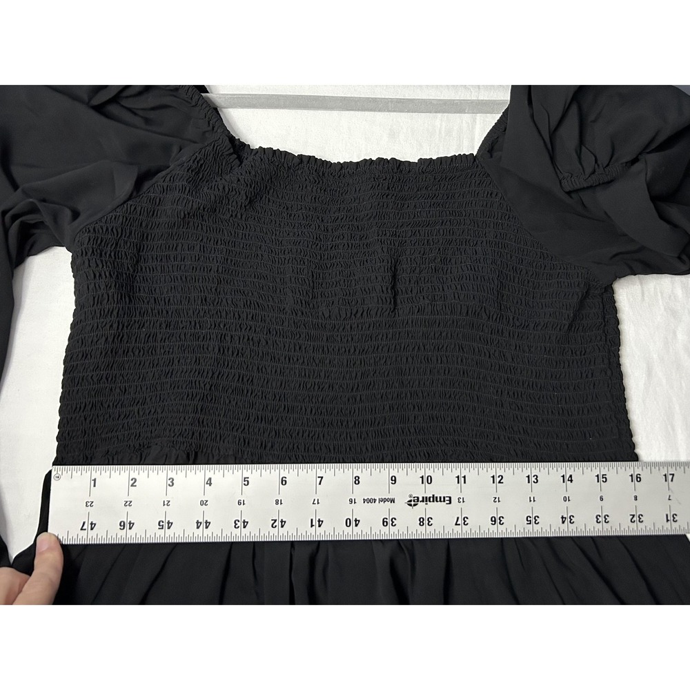 Gap Babydoll Puff Sleeve Smocked Mini Dress 2XL Black Square Neck Milk Maid - Picture 7 of 14